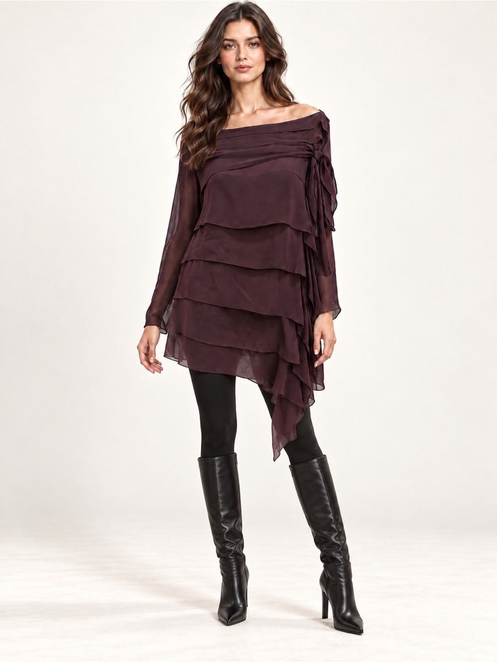 Akris Punto Asymmetrical Layered Chiffon Tunic - Plum